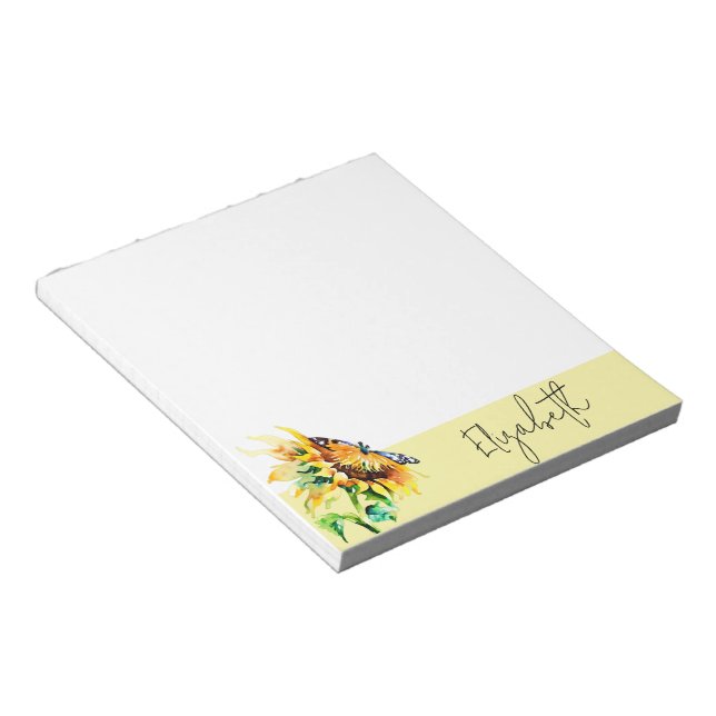 Sunflower and butterfly personalized notepad (Angled)
