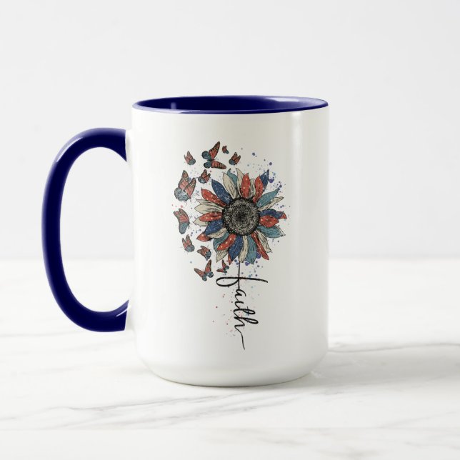 Sunflower and butterfly USA Flag  Mug (Left)