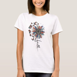 Sunflower and butterfly USA Flag T-Shirt