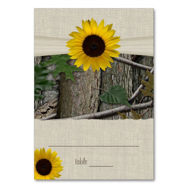 Sunflower and Camouflage Woodland Seating Card (Front)