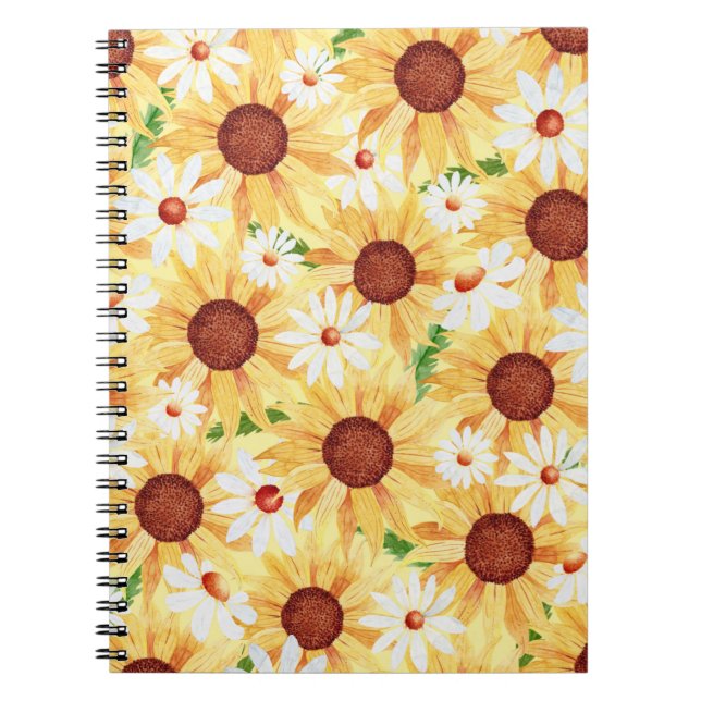 Sunflower and Daisy Watercolor  Notebook (Front)