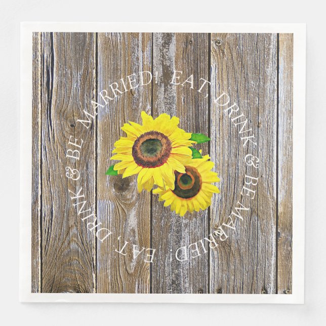 Sunflower and Distressed Wood Wedding Napkin (Front)