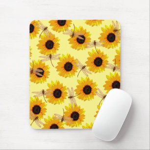 Sunflower And Dragonflies, Mousepad