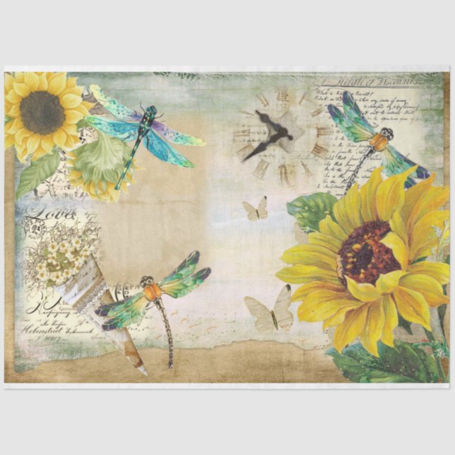 Sunflower and Dragonfly Series Design 5 Tissue Paper (Front)