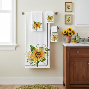 Sunflower and dragonfly splatter fall  bath towel set