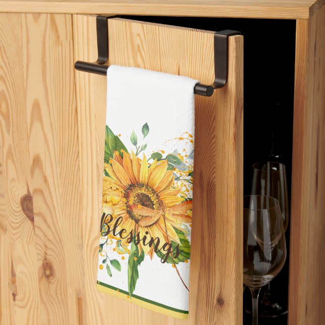 Sunflower and dragonfly splatter fall custom kitchen towel (Thirds Fold)