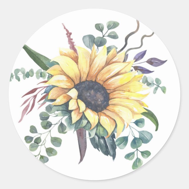 Sunflower and Eucalyptus Classic Round Sticker (Front)