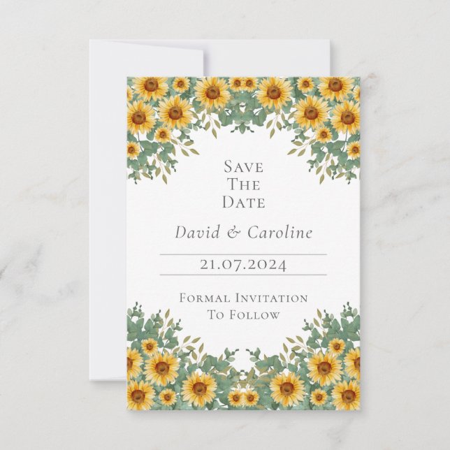 Sunflower and Eucalyptus Save the Date  (Front)