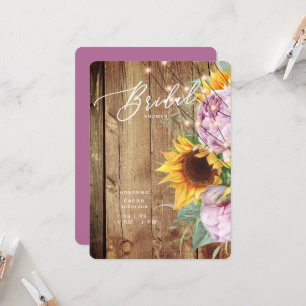 Sunflower and Fuchsia Rustic Rounded Bridal Shower Invitation