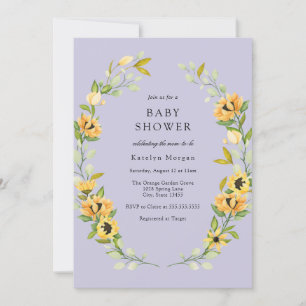 Sunflower and Greenery Wreath Baby Shower Invitation