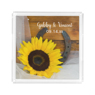 Sunflower and Horseshoe Western Wedding Acrylic Tray