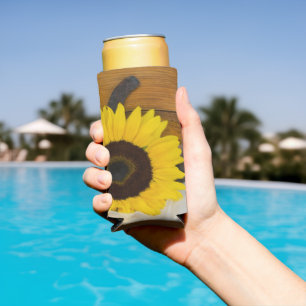Sunflower and Horseshoe Western Wedding Favour Seltzer Can Cooler