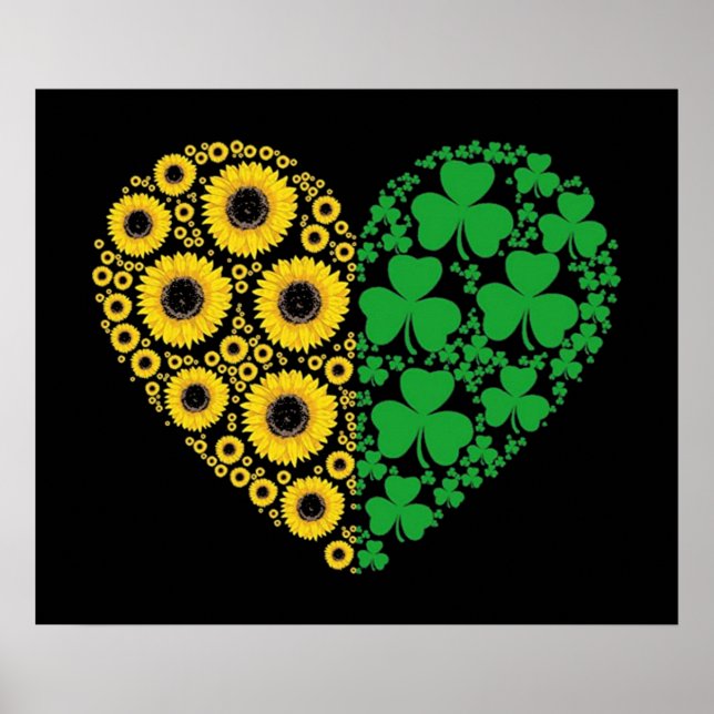 Sunflower and Irish Shamrock Heart Poster (Front)