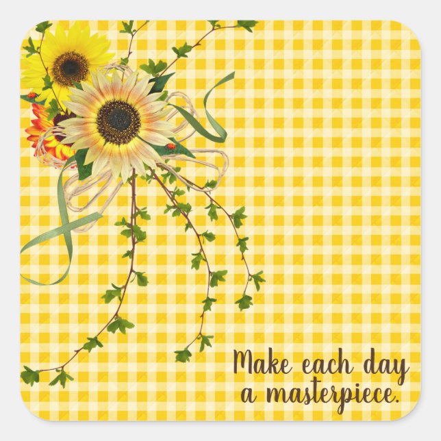 sunflower and ivy bouquet square sticker (Front)