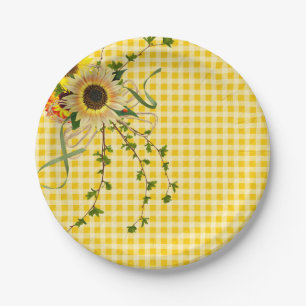 sunflower and ivy bouquet with lady bug paper plate