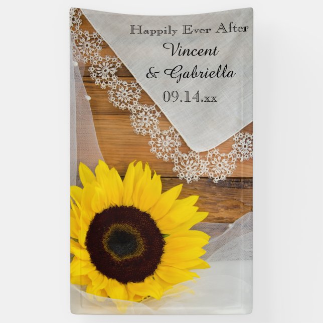 Sunflower and Lace Country Wedding Banner (Vertical)