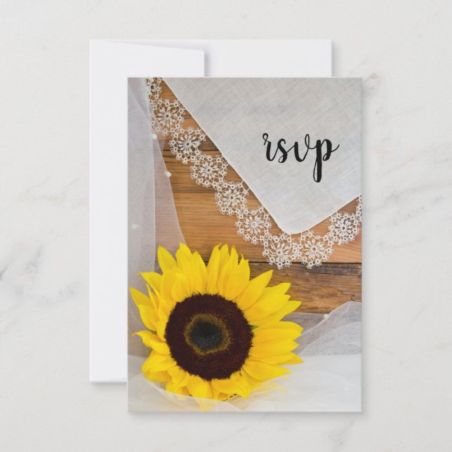 Sunflower and Lace Country Wedding RSVP Card (Front)