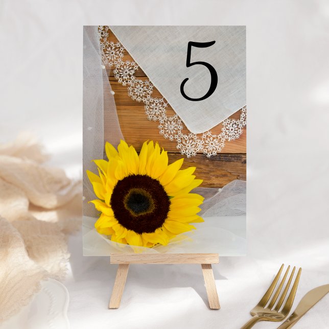 Sunflower and Lace Country Wedding Table Numbers (Creator Uploaded)