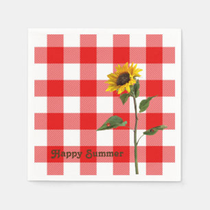 sunflower and lady bug on buffalo plaid napkin
