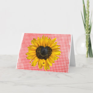 Sunflower and Ladybug on Gingham  Card