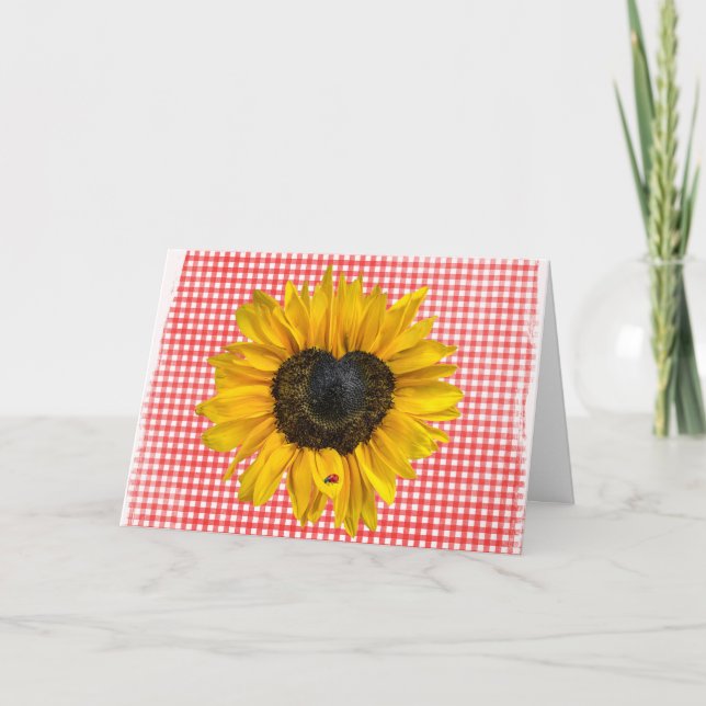 Sunflower and Ladybug on Gingham  Card (Front)
