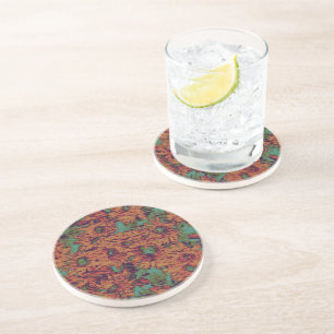 Sunflower and leaf camouflage pattern on coaster