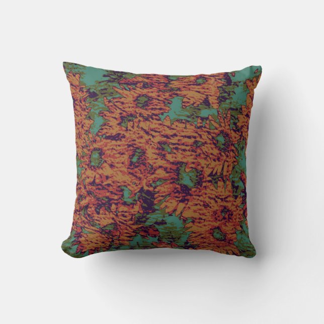 Sunflower and leaf camouflage pattern on throw pillow (Front)