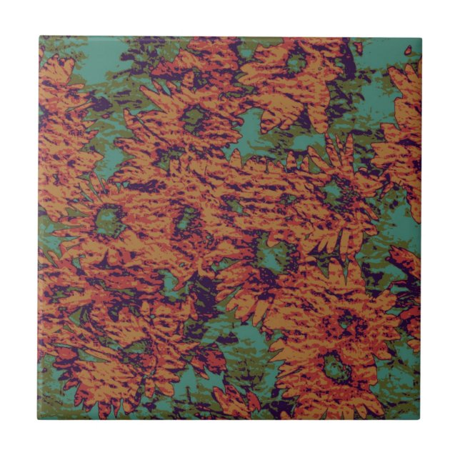Sunflower and leaf camouflage pattern on tile (Front)