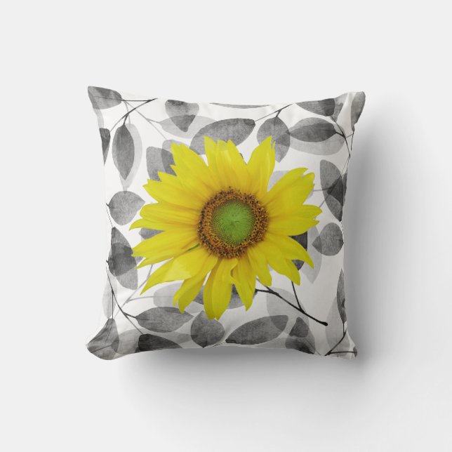 Sunflower and Leaves Throw Pillow (Front)