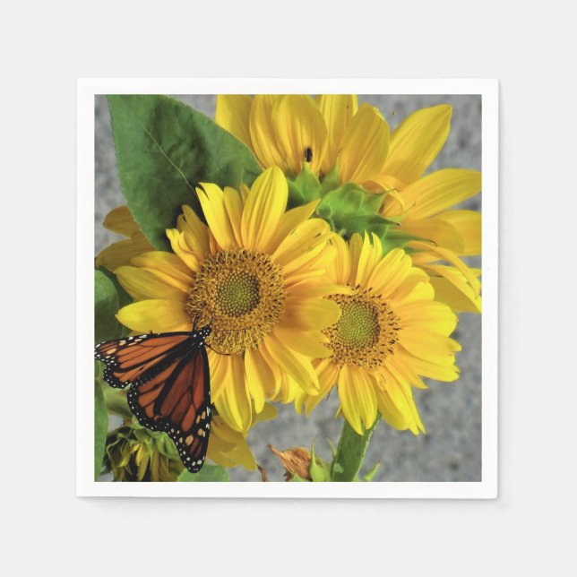 Sunflower and Monarch Butterfly Paper Napkins (Front)