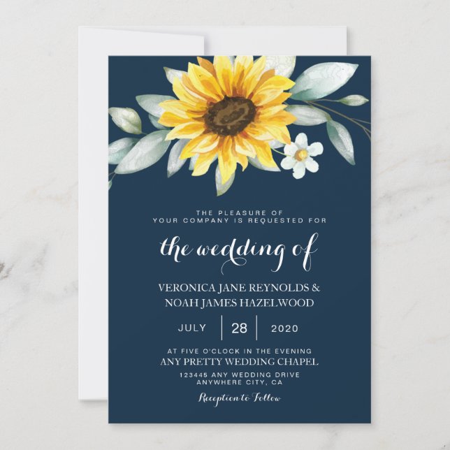 Sunflower and Navy Blue Geometric Rustic Invitation (Front)