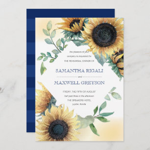 Sunflower and Navy Blue Rehearsal Dinner Invite