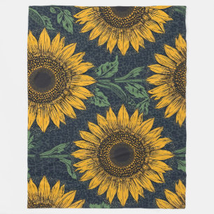 Sunflower and Navy Cheetah Print Accent Fleece Blanket