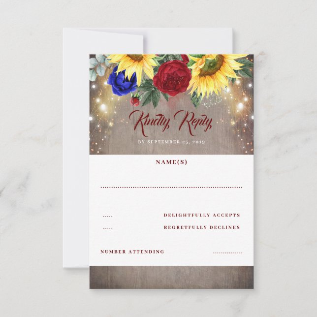 Sunflower and Red Blue Rose Fall Wedding RSVP (Front)