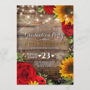 Sunflower and Rose Rustic Graduation Party Invitation