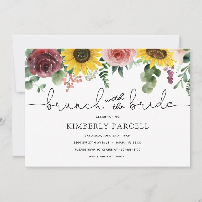 Sunflower and Roses Brunch with the Bride Shower Invitation (Front)