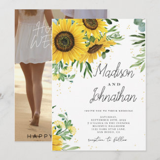 Sunflower and Roses Burgundy Red Navy Blue Wedding Invitation