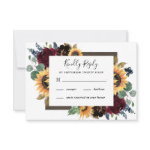 Sunflower and Roses Burgundy Red Navy Blue Wedding