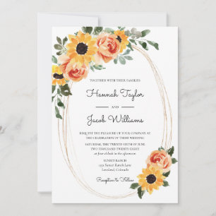 Sunflower and Roses Fall Wedding Invitation