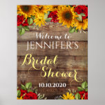 Sunflower and Roses Rustic Bridal Shower Sign<br><div class="desc">Sunflower and Roses Rustic Bridal Shower Sign. Featuring a rustic wood plank background with yellow sunflowers,  red roses,  greenery and white baby's breath. Matching products available.</div>