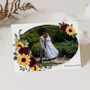 Sunflower and Roses Rustic Wedding Photo Thank You Card