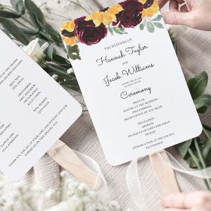 Sunflower and Roses Rustic Wedding Program Hand Fan