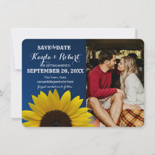Sunflower and Sapphire Photo Save the Date Invitation
