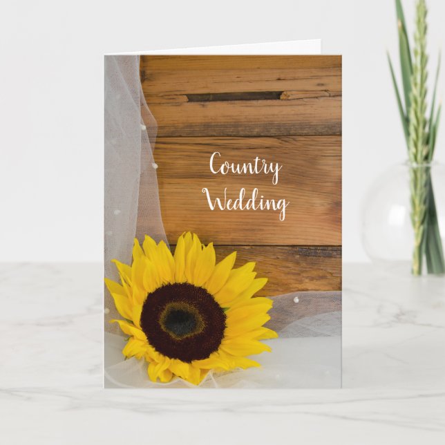 Sunflower and Veil Country Wedding Save the Date Announcement (Front)