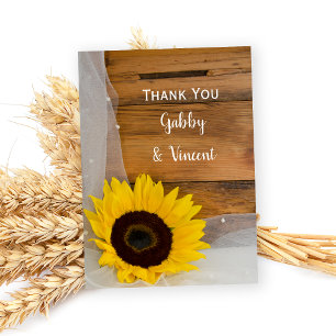 Sunflower and Veil Country Wedding Thank You Note Card