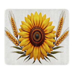 Sunflower and Wheat Glass Cutting Board