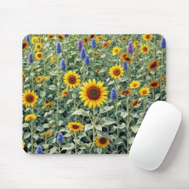 Sunflower and Wildflower Field Mouse Pad (With Mouse)