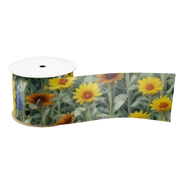Sunflower and Wildflower Field Satin Ribbon (Spool)