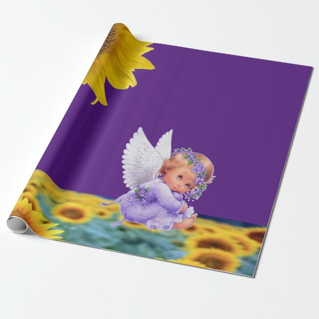 Sunflower Angel Matte Wrapping Paper (Unrolled)