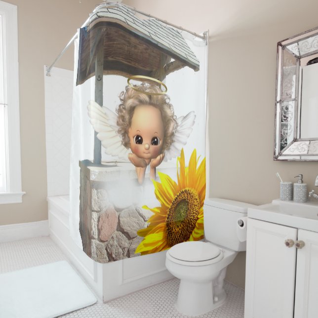 Sunflower Angel Shower Curtain (In Situ)